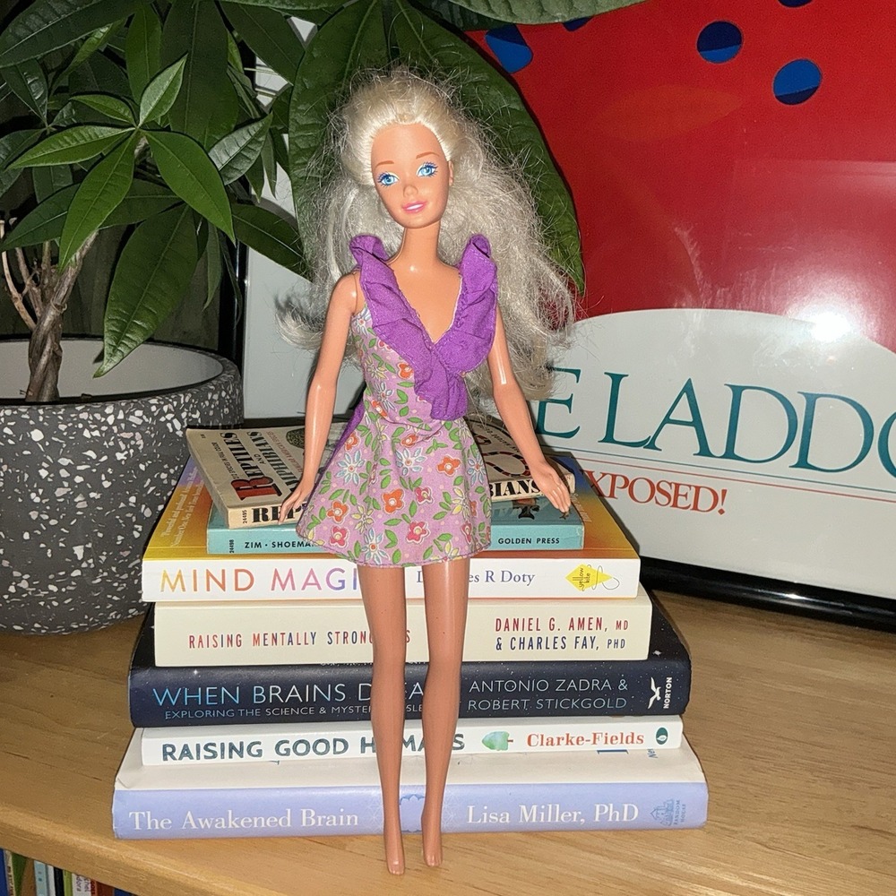 Vintage Barbie 90s Doll Blonde Redressed Blue Eyes Purple Floral Dress